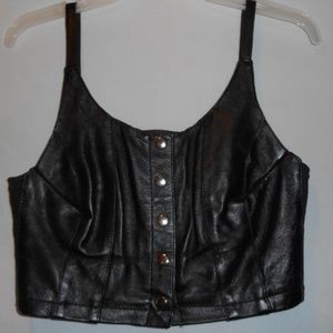 Black Leather Button Front Crop Tank Top